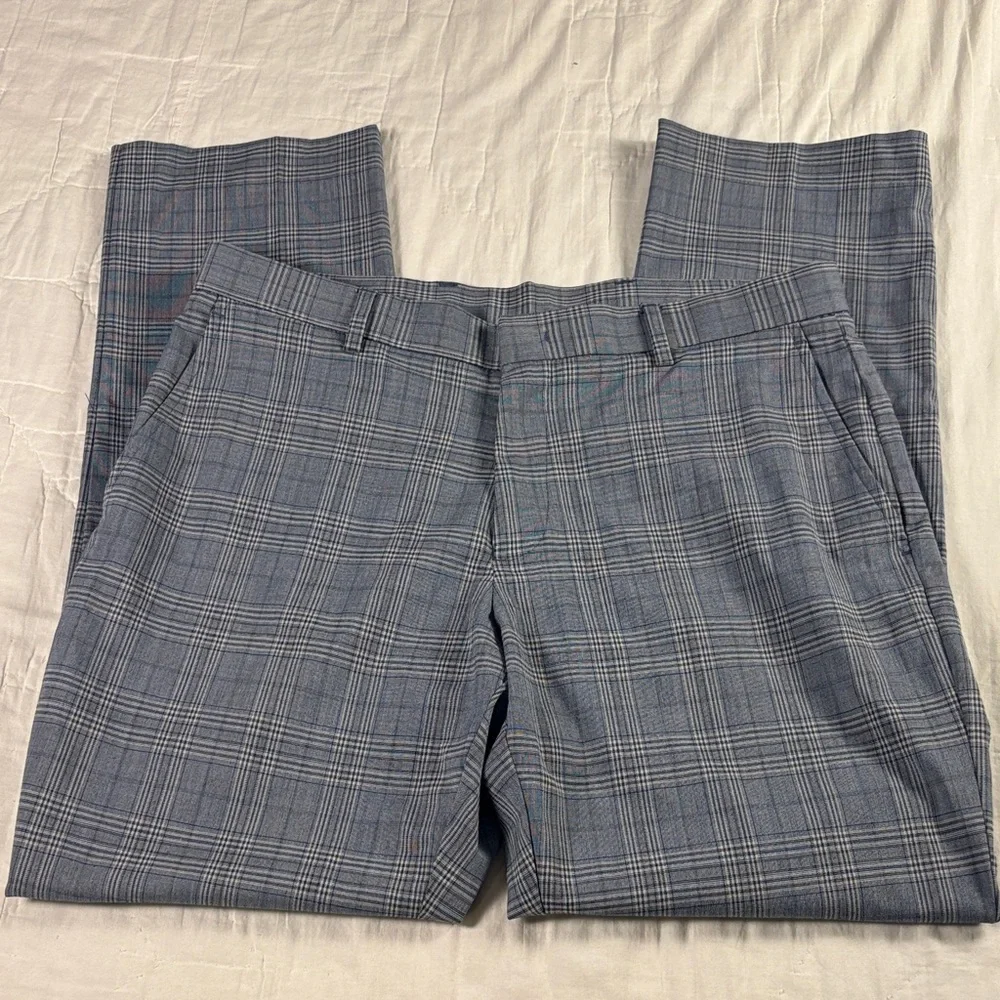 Tommy Hilfiger Men's 33x30 Blue Plaid TH Flex‎ Modern Fit Stretch Dress Pants